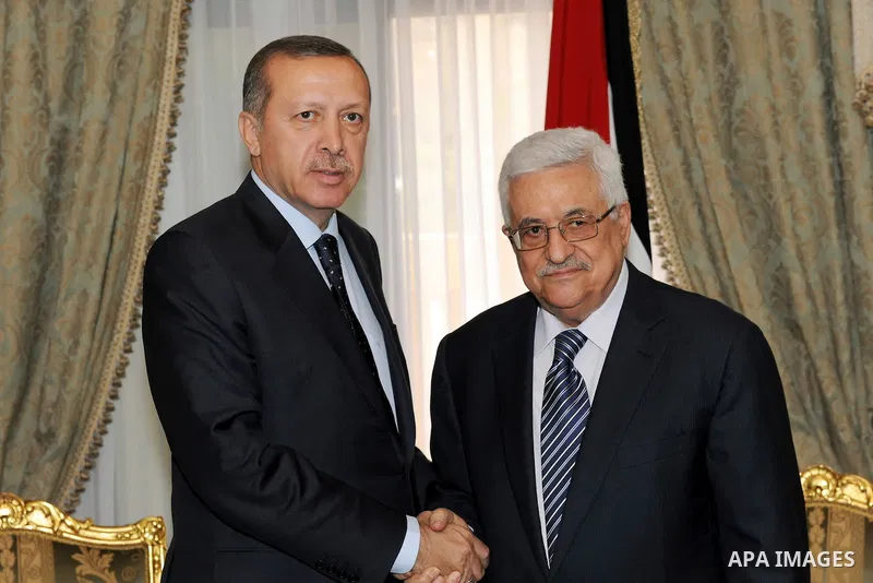 Turkish prime minister Recep Tayyip Erdogan meets with Palestinian Mahmoud Abbas during his three days visit, in Cairo, Egypt on Sep. 14,2011. Abbas, who arrived in Cairo on 12 September, met with Arab League officials a...
