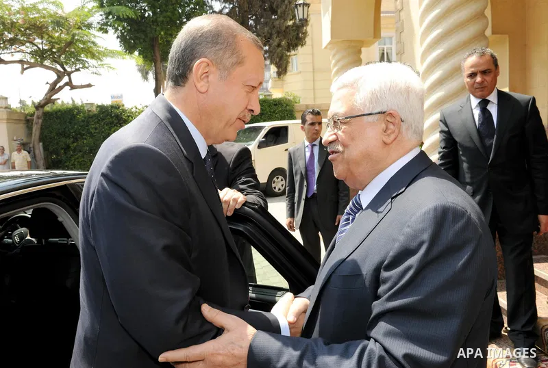Turkish prime minister Recep Tayyip Erdogan meets with Palestinian Mahmoud Abbas during his three days visit, in Cairo, Egypt on Sep. 14,2011. Abbas, who arrived in Cairo on 12 September, met with Arab League officials a...