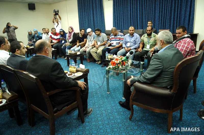 Palestinian Prime Minister in Gaza Strip, Ismail Haniya receives the Egyptian delegation to break the siege on Gaza, in Gaza city on Sep. 14, 2011. Photo by Ahmed Shaat