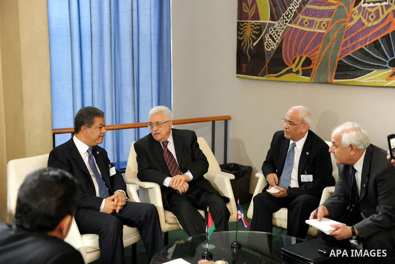 Palestinian President Mahmoud Abbas (Abu Mazen) meets with the President of the Dominican Republic, Lionel Reina in New York on Sep. 21,2011. Photo by Thaer Ganaim