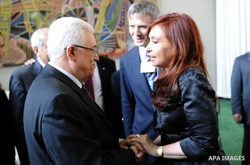 Palestinian President Mahmoud Abbas (Abu Mazen) during a meeting with President Cristina Fernandez of the Republic of Argentina in New York on Sep. 21, 2011. Photo by Thaer Ganaim