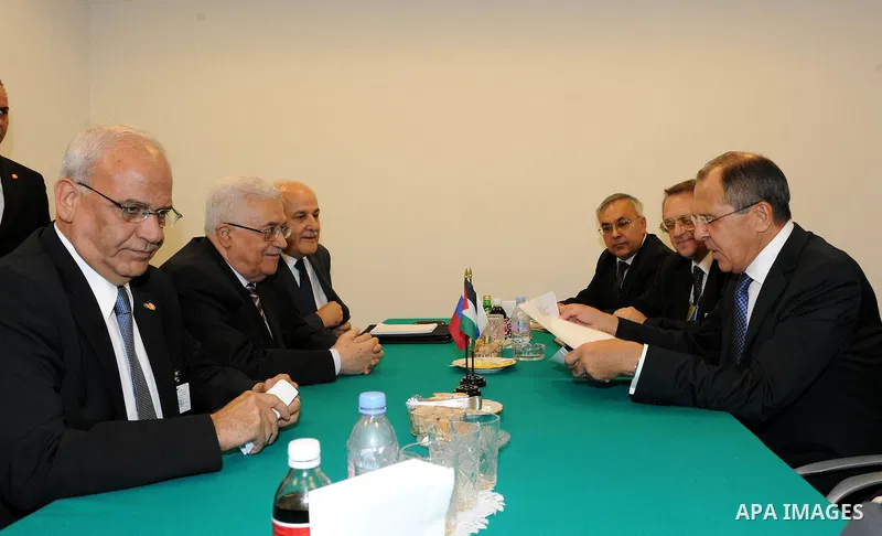 Palestinian President Mahmoud Abbas (Abu Mazen) during a meeting with Russian Foreign Minister Lavrov, in New York on Sep. 21, 2011 Photo by Thaer Ganaim