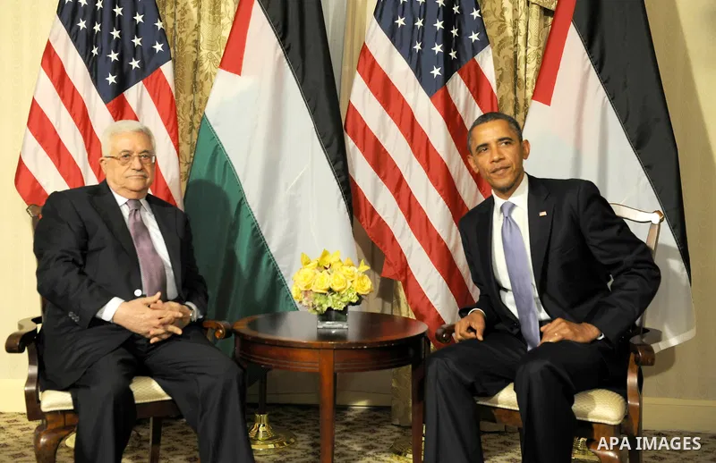 Palestinian President Mahmoud Abbas (Abu Mazen)during a meeting with U.S. President Barack Obama, in New York on Sep. 21, 2011 Photo by Thaer Ganaim