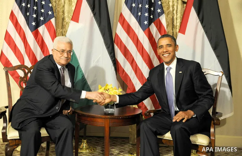 Palestinian President Mahmoud Abbas (Abu Mazen)during a meeting with U.S. President Barack Obama, in New York on Sep. 21, 2011 Photo by Thaer Ganaim