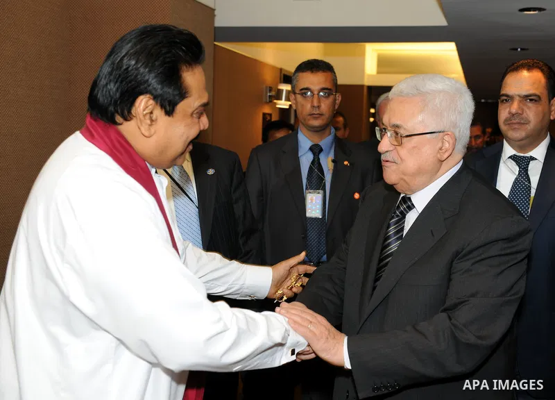 Palestinian President Mahmoud Abbas (Abu Mazen) meets with Sri Lankan President, Mahinda Rajabxa in New York on Sep. 22,2011. Photo by Mufeed Abu Hasnah