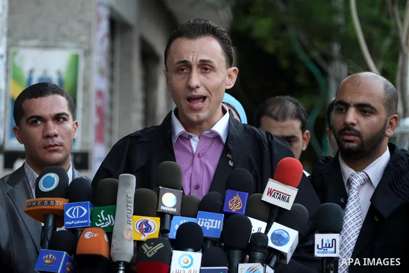 Palestinian lawyers take part in a press conference in support to President Mahmoud Abbas in Gaza city on Sep. 23,2011. Palestinian President Mahmoud Abbas is set to speak later Friday at the U.N., and plans to call on t...