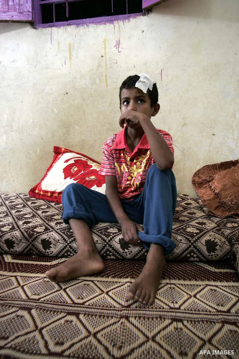 A Palestinian student, Bashir Ghaydah was injured in his head while playing in a school grounds of the Relief and Works Agency refugees "UNRWA" in Rafah, southern Gaza Strip on Sep. 25, 2011. UNRWA refuses to provide tre...