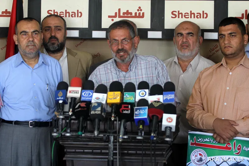 Members of the Palestinian opposition factions and the relatives of prisoners during a press conference, calling for their liberty in Gaza city on Sept. 29, 2011. About 7000 prisoners are in Israeli jails according to th...