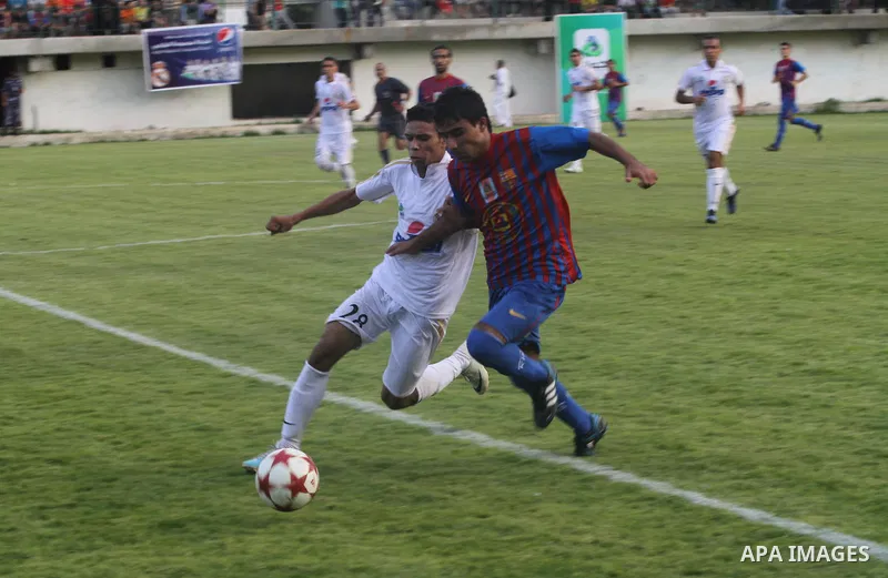 Spanish team Barcelona celebrates the victory over arch-rivals Real Madrid on penalties after the end of the game, where held on the stadium Palestine in Gaza city on Friday, on Sep. 30, 2011. The Ministry of Youth and S...