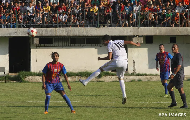 Spanish team Barcelona celebrates the victory over arch-rivals Real Madrid on penalties after the end of the game, where held on the stadium Palestine in Gaza city on Friday, on Sep. 30, 2011. The Ministry of Youth and S...
