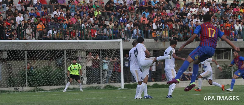 Spanish team Barcelona celebrates the victory over arch-rivals Real Madrid on penalties after the end of the game, where held on the stadium Palestine in Gaza city on Friday, on Sep. 30, 2011. The Ministry of Youth and S...