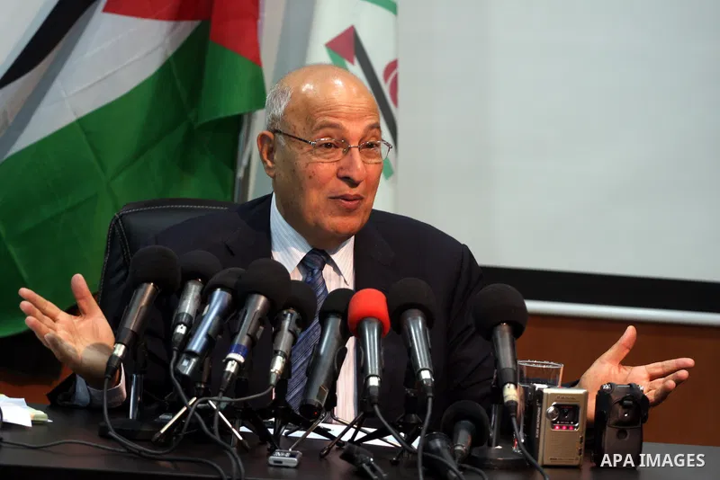 Nabil Shaath, a member of the Executive Committee of the PLO, Nabil Shaath, delivers speech in a press conference, in the West Bank city of Ramallah, on Oct. 1, 2011. Shaath called for clarification of what the Quartet s...