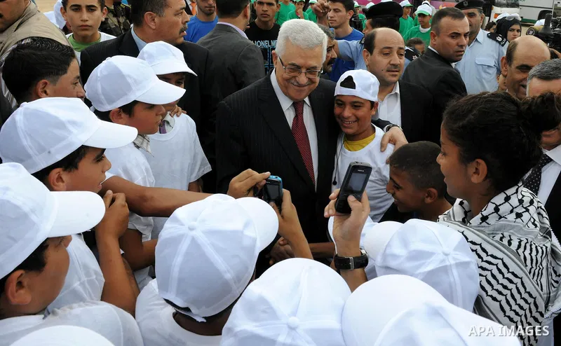 Palestinian President Mahmoud Abbas (Abu Mazen) during his visit to the events hosted by the children of Palestine to support the efforts of the Palestinian leadership at the United Nations, in the West Bank city of Rama...