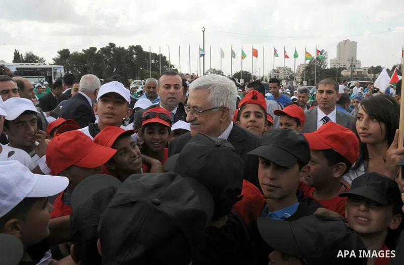 Palestinian President Mahmoud Abbas (Abu Mazen) during his visit to the events hosted by the children of Palestine to support the efforts of the Palestinian leadership at the United Nations, in the West Bank city of Rama...