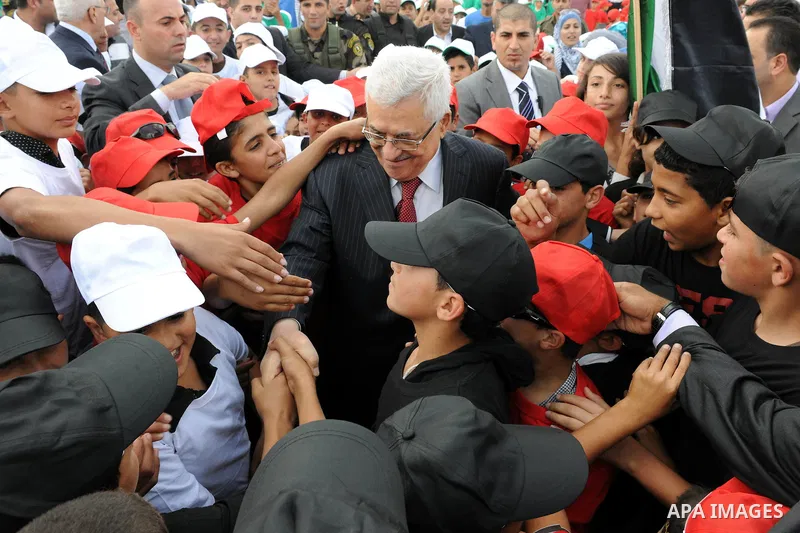 Palestinian President Mahmoud Abbas (Abu Mazen) during his visit to the events hosted by the children of Palestine to support the efforts of the Palestinian leadership at the United Nations, in the West Bank city of Rama...