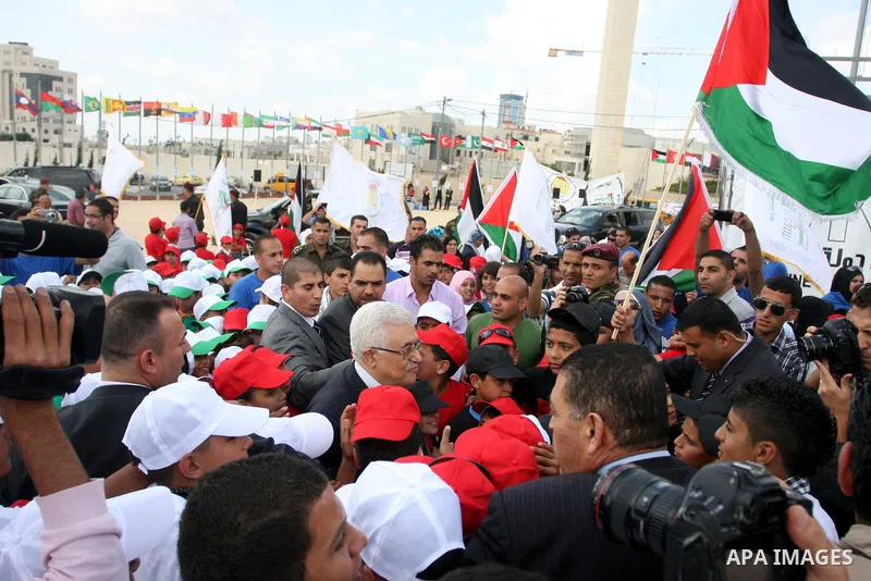 Palestinian President Mahmoud Abbas (Abu Mazen) during his visit to the events hosted by the children of Palestine to support the efforts of the Palestinian leadership at the United Nations, in the West Bank city of Rama...