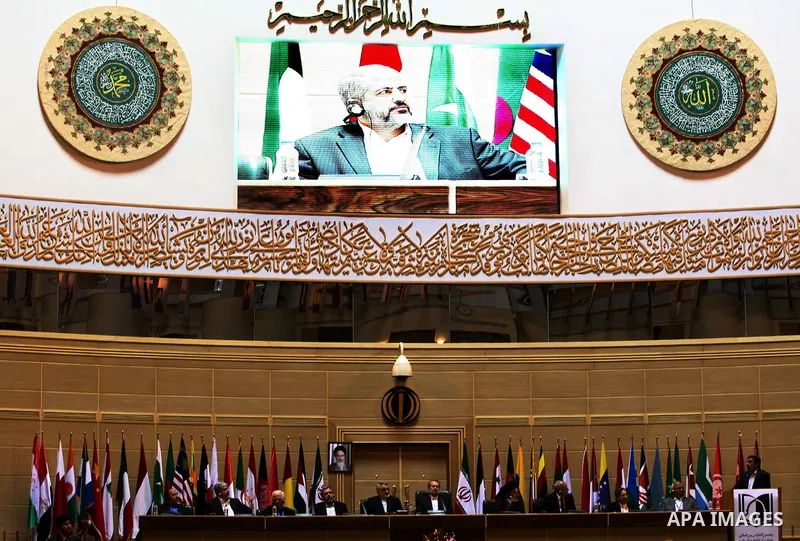 Palestinian Hamas delegation headed by Khaled Meshaal, Hamas leader during the Fifth International conference to support the Palestinian Intifada, in Tehran, "Iran" on Oct. 1-2, 2011. Photo by Mohammed Hams