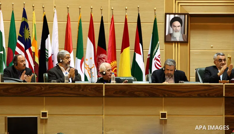 Palestinian Hamas delegation headed by Khaled Meshaal, Hamas leader during the Fifth International conference to support the Palestinian Intifada, in Tehran, "Iran" on Oct. 1-2, 2011. Photo by Mohammed Hams