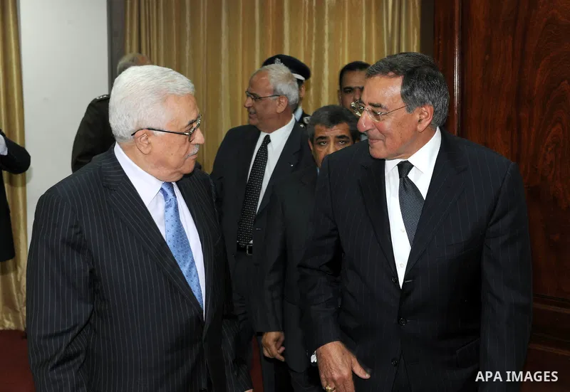 Palestinian President Mahmoud Abbas (Abu Mazen) meets with U.S. Defence Secretary Leon Panetta upon his arrival in the West Bank city of Ramallah on Oct. 3, 2011. Photo by Thaer Ganaim