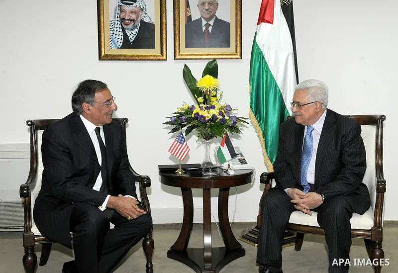 Palestinian President Mahmoud Abbas (Abu Mazen) meets with U.S. Defence Secretary Leon Panetta upon his arrival in the West Bank city of Ramallah on Oct. 3, 2011. Photo by Thaer Ganaim