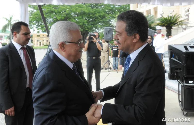 Palestinian President Mahmoud Abbas (Abu Mazen) during meeting with Dominican Republic President Leonel Fernandez in Santo Domingo, OCT,07,2011. Photo by Thaer Ganaim