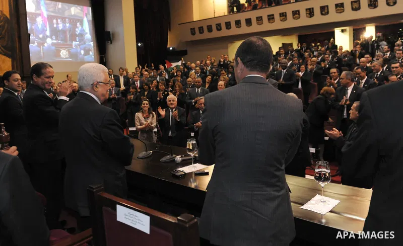 Palestinian President Mahmoud Abbas (Abu Mazen) during a speech at the extraordinary session of the Parliament of the Dominican Republic in Santo Domingo. OCT.07.2011. Photo by Thaer Ganaim