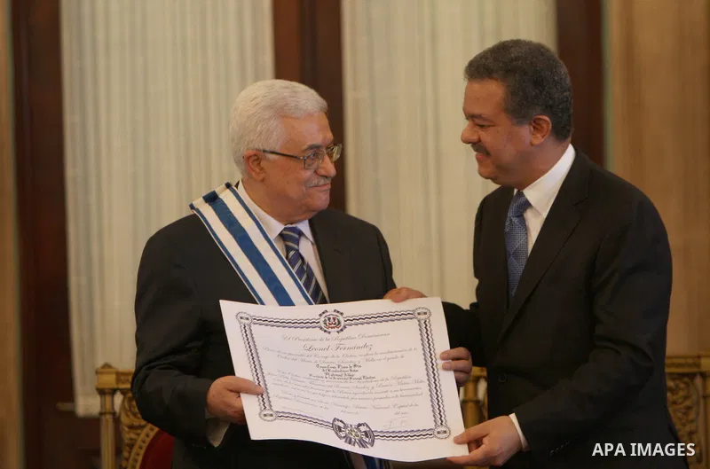 Palestinian President Mahmoud Abbas (Abu Mazen) during meeting with Dominican Republic President Leonel Fernandez in Santo Domingo, OCT,07,2011. Photo by Thaer Ganaim