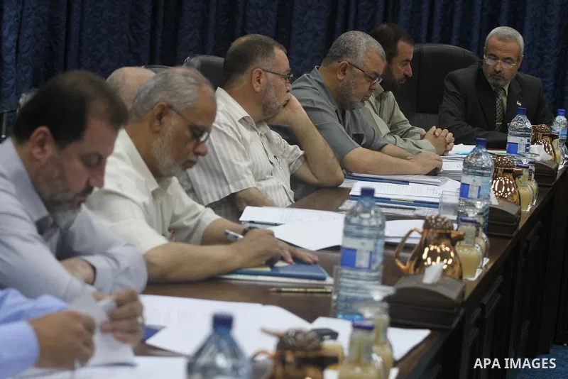 Palestinian Prime Minister in Gaza Ismail Haniyeh during his meeting with the Palestinian Government in Gaza to discuss the issue of the Palestinian prisoners jailed in Israel, in Gaza City on Oct. 11, 2011. . Photo by M...