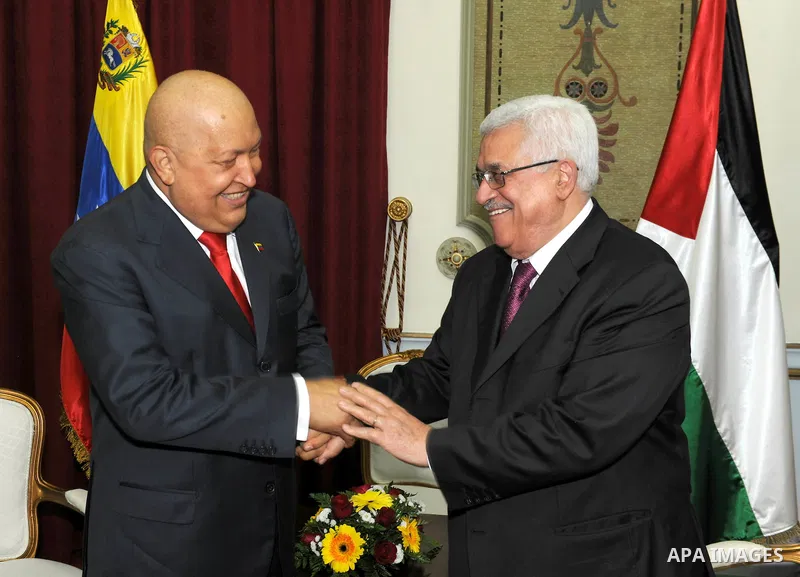 Palestinian President Mahmoud Abbas (Abu Mazen) meets with Venezuelan President, Chavez in Caracas on Oct. 11,2011. Photo by Thaer Ganaim