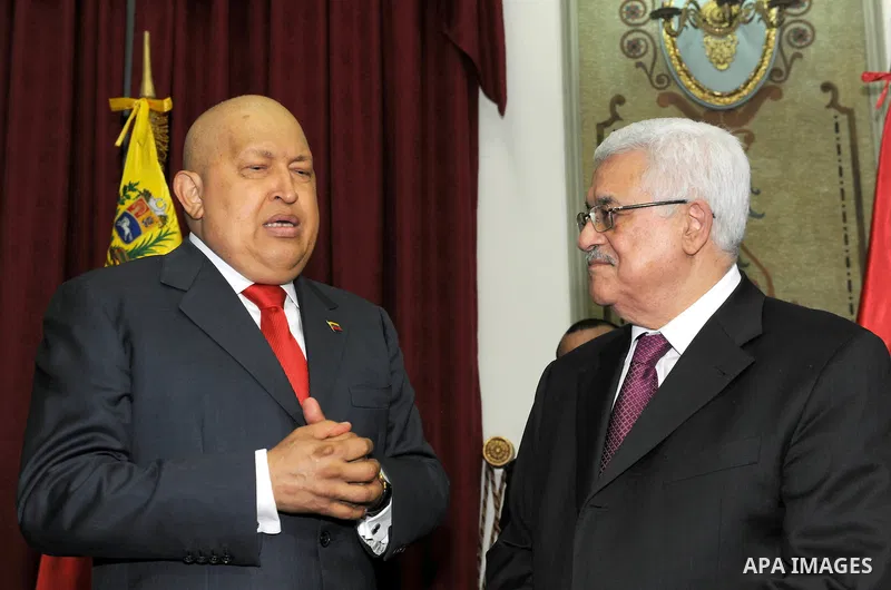 Palestinian President Mahmoud Abbas (Abu Mazen) meets with Venezuelan President, Chavez in Caracas on Oct. 11,2011. Photo by Thaer Ganaim