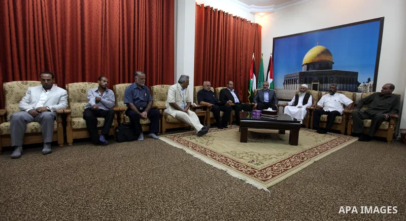 Palestinian prime minister Ismail Haniyeh in Gaza Strip, during meeting with Palestinian factions leaders in his house in Gaza city, oct. 15, 2011. Israeli soldier Gilad Shalit will be freed from five years of captivity...
