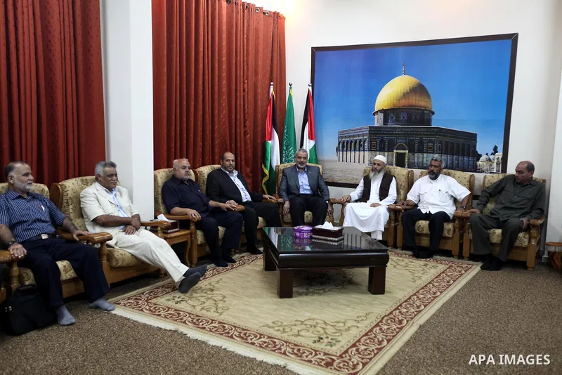 Palestinian prime minister Ismail Haniyeh in Gaza Strip, during meeting with Palestinian factions leaders in his house in Gaza city, oct. 15, 2011. Israeli soldier Gilad Shalit will be freed from five years of captivity...