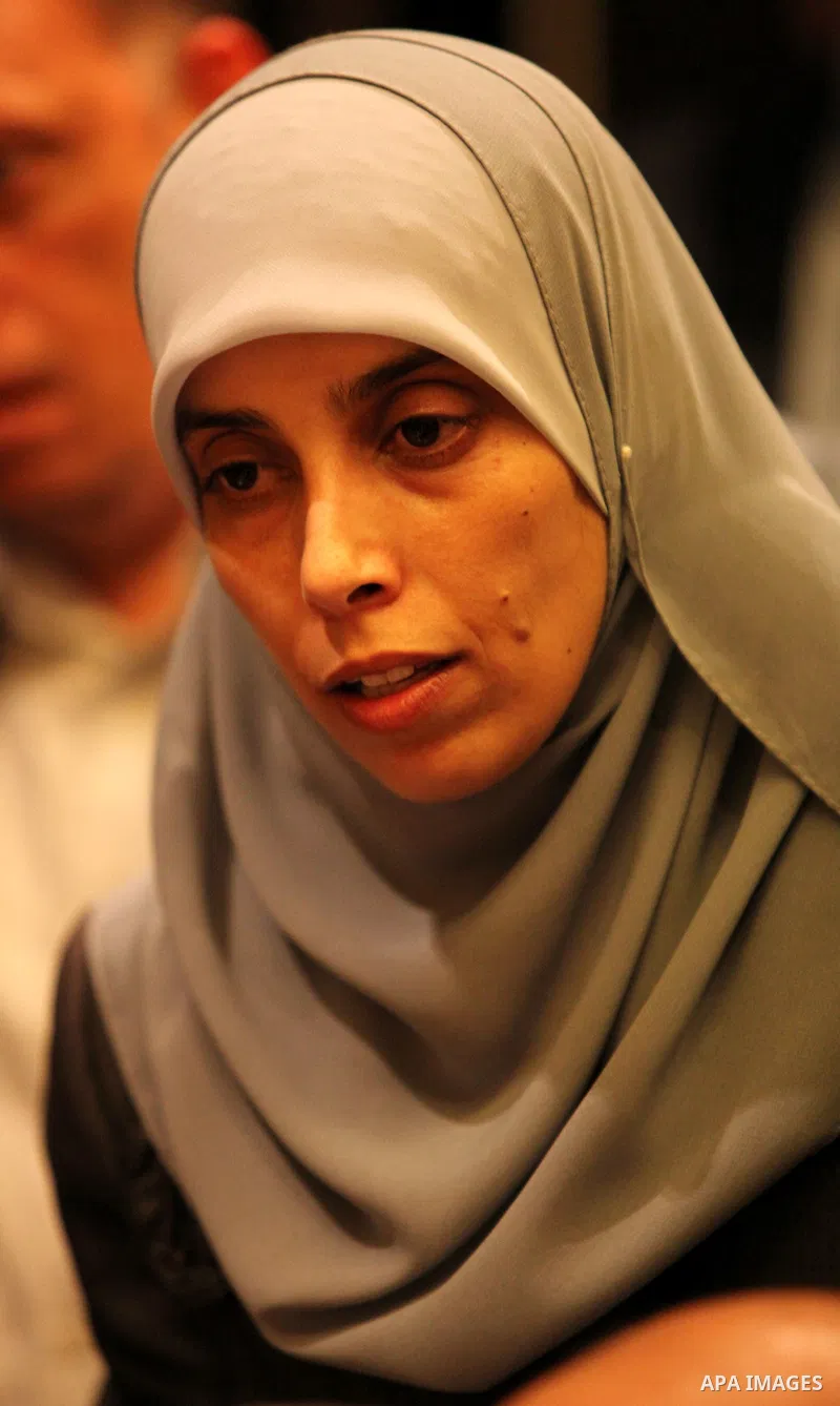 Palestinian released prisoner Ahlam el Tamimi upon her arrival in Cairo, Egypt, Tuesday, Oct.18, 2011 .Hundreds of Palestinians freed from Israeli prisons in exchange for the release of Gilad Shalit, the Israeli soldier...