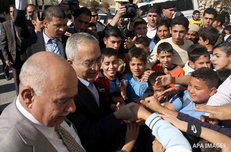 Palestinian Prime Minister Salam Fayyad and French Minister of Ecology, Sustainable development, transport, and housing, Nathalia Kosciusko- Morizet inaugurate a water pump in Maythalon village, near Jenin, the West Bank...