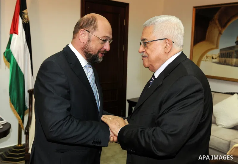Palestinian President Mahmoud Abbas (Abu Mazen) receives the President of Mjmuahalthalv Martin Schulz for the Socialists and the Progressive Democrats in the European Parliament today in Ramalla on Nov. 03, 2011. Photo b...