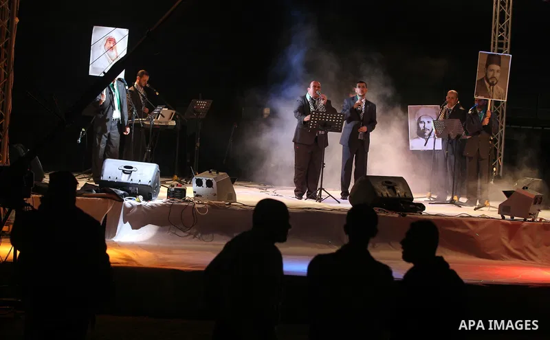 A religious eulogy band perform during islamic celebration of the upcoming Eid al-Adha fetival in Gaza City on November 4, 2011. Photo by Majdi Fathi