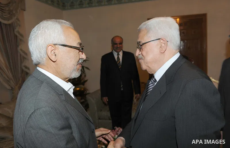 Palestinian President Mahmoud Abbas (Abu Mazen) during the meeting of the Renaissance Party, Rashid Ghannouchi, in Tunisia on Nov. 11, 2011. Photo by Thaer Ganaim
