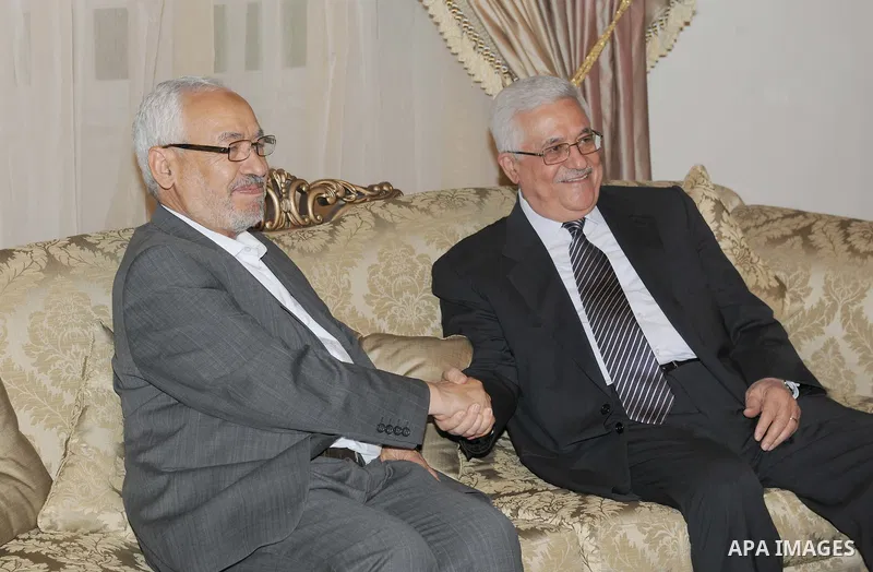 Palestinian President Mahmoud Abbas (Abu Mazen) during the meeting of the Renaissance Party, Rashid Ghannouchi, in Tunisia on Nov. 11, 2011. Photo by Thaer Ganaim