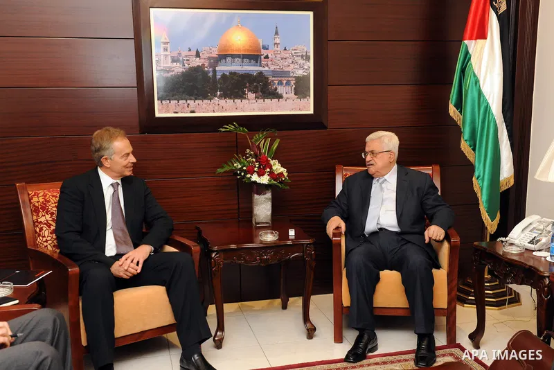 Palestinian President Mahmoud Abbas (Abu Mazen) during a meeting with Tony Blair, envoy of the Quartet for peace in the Middle East in Ramallah. on Nov. 14, 2011. Photo by Mufeed Abu Hasnah.
