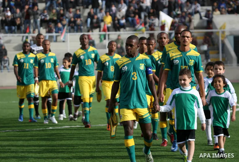 South African football team prepare for the match with Palestine team in the West Bank town of Nablus, on Nov. 15, 2011. The match ended in 1-1draw. Photo by Wagdi Eshtayah