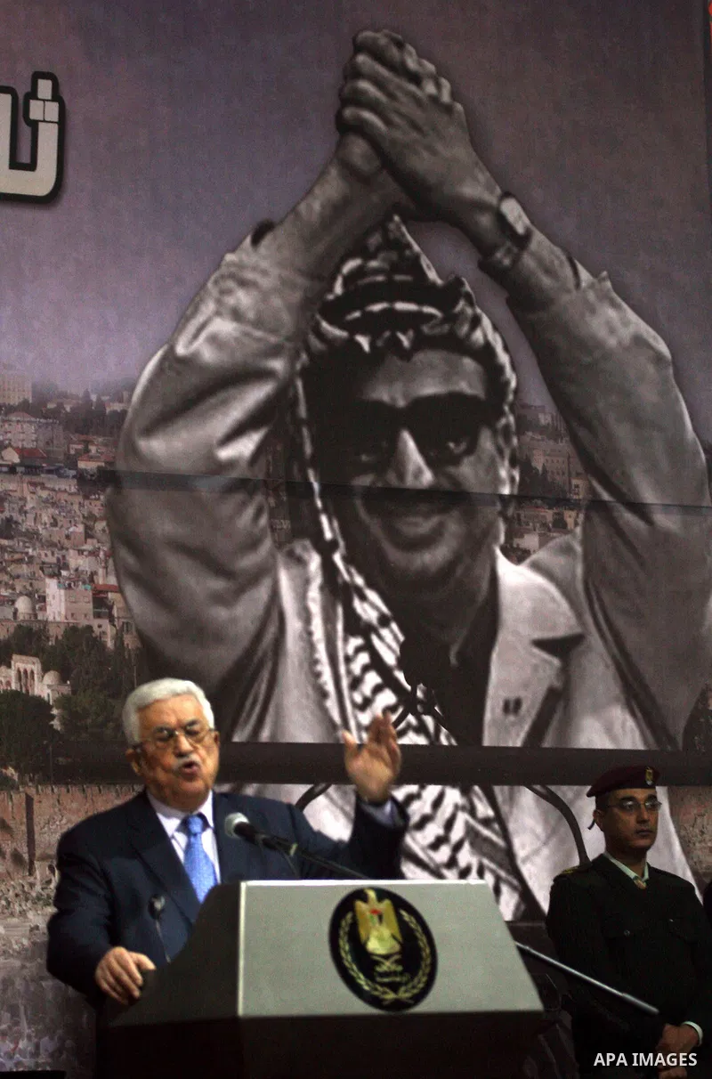 Palestinian president Mahmud Abbas addresses the Palestinian leadership on November 16, 2011 in the West Bank city of Ramallah. The address was timed to mark seven years since the death of veteran leader Yasser Arafat an...