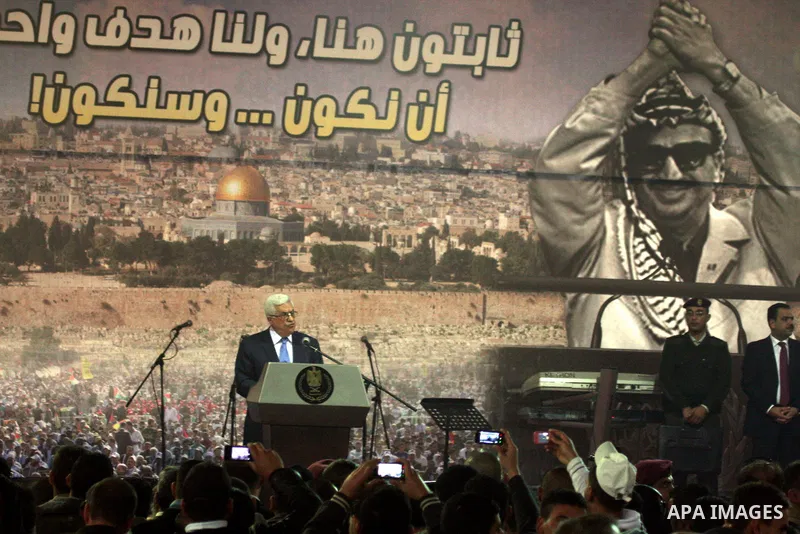 Palestinian president Mahmud Abbas addresses the Palestinian leadership on November 16, 2011 in the West Bank city of Ramallah. The address was timed to mark seven years since the death of veteran leader Yasser Arafat an...