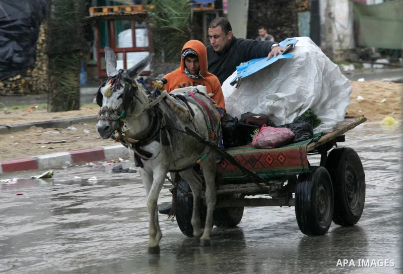 Palestinians walk a falling heavy rain and cold winds in the Rafah refugee camp, southern Gaza Strip on Nov. 19, 2011. Photo by Abed Rahim Khatib