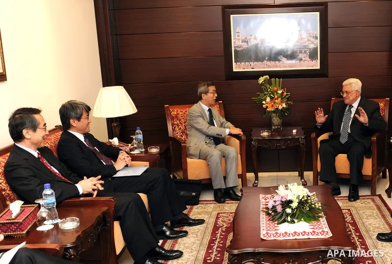Palestine President Mahmoud Abbas (Abu Mazen) receives Japanese envoy to the peace process in the Middle Alaustaleom in Ramallah on Nov. 19, 2011. Photo by Mufeed Abu Hasnah