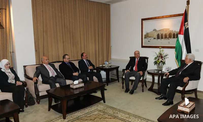 Palestinian President Mahmoud Abbas (Abu Mazen), receives a delegation from the Jordanian House of Representatives in the West Bank city of Ramallah on Nov. 20, 2011. Photo by Thaer Ganaim