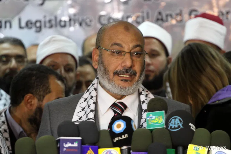 Palestinians take part in a press conference to receive the international delegation, which includes European parliamentarians and international and solidarities Arab to break the siege on Gaza, in Gaza city on Nov. 21,...