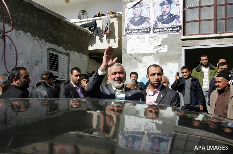 Palestinian Prime Minister in Gaza strip, Ismail Haniyeh visits the family of Ahmed al-Sheikh Khalil in the southern Gaza Strip town of Rafah on Nov. 22,2011. Ahmed al-Sheikh Khalil the commander of al-Quds Brigades the...