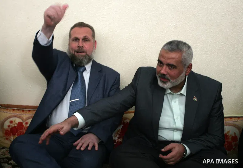 Palestinian Prime Minister in Gaza strip, Ismail Haniyeh visits the family of Ahmed al-Sheikh Khalil in the southern Gaza Strip town of Rafah on Nov. 22,2011. Ahmed al-Sheikh Khalil the commander of al-Quds Brigades the...