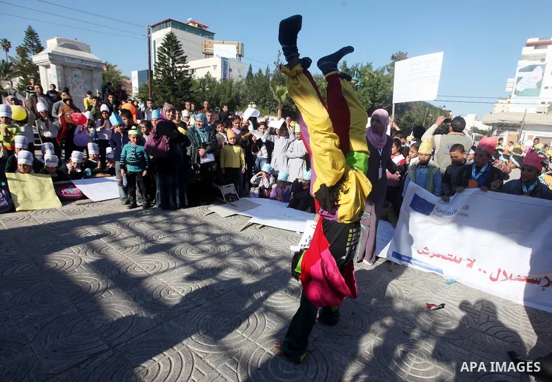 Palestinian children take part in a celebration to mark the International Children Day in Gaza city on Nov. 22,2011. Photo by Majdi Fathi