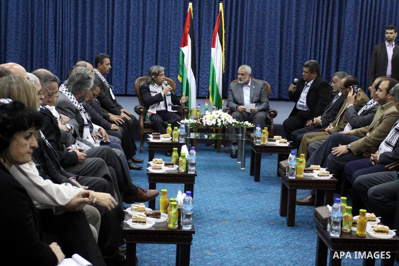 Palestinian Prime Minister in Gaza Strip, Ismail Haniyeh, receives the delegation of Sunna scholars Egyptian in Gaza City on Nov. 24, 2011. Photo by Mohammed Asad